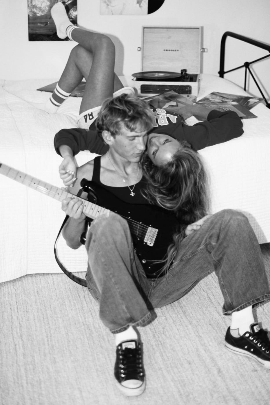 Intimate moment, playing guitar