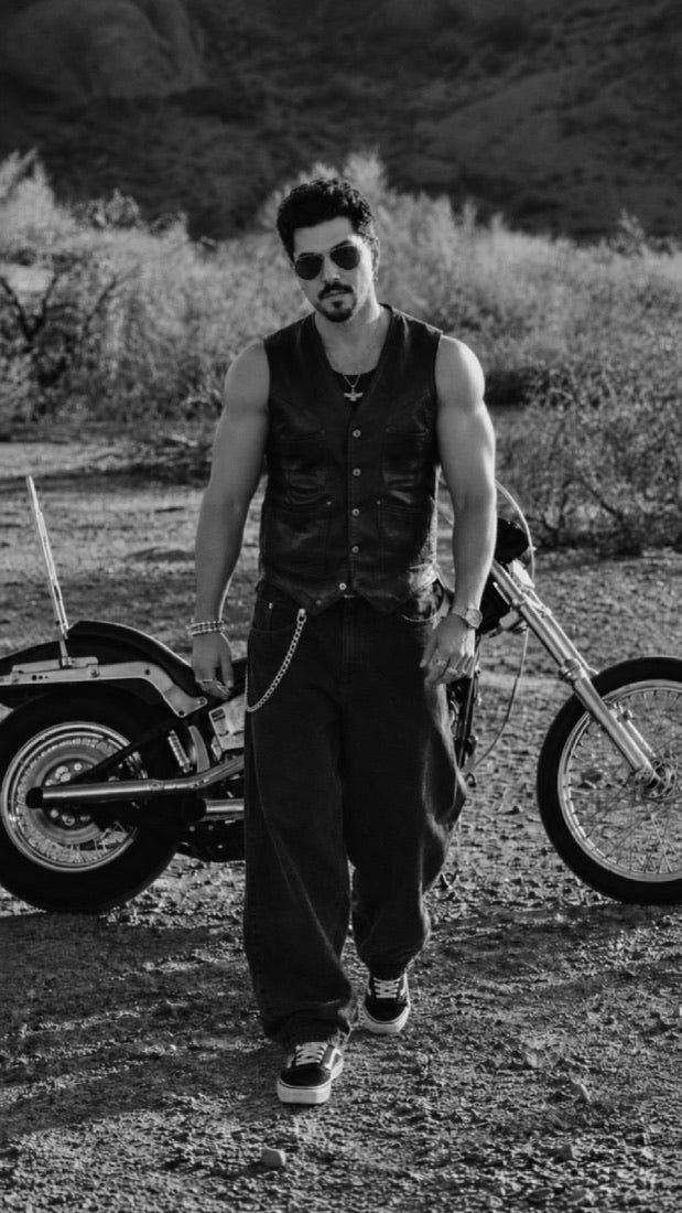 Desert, solo hero shot, leather vest