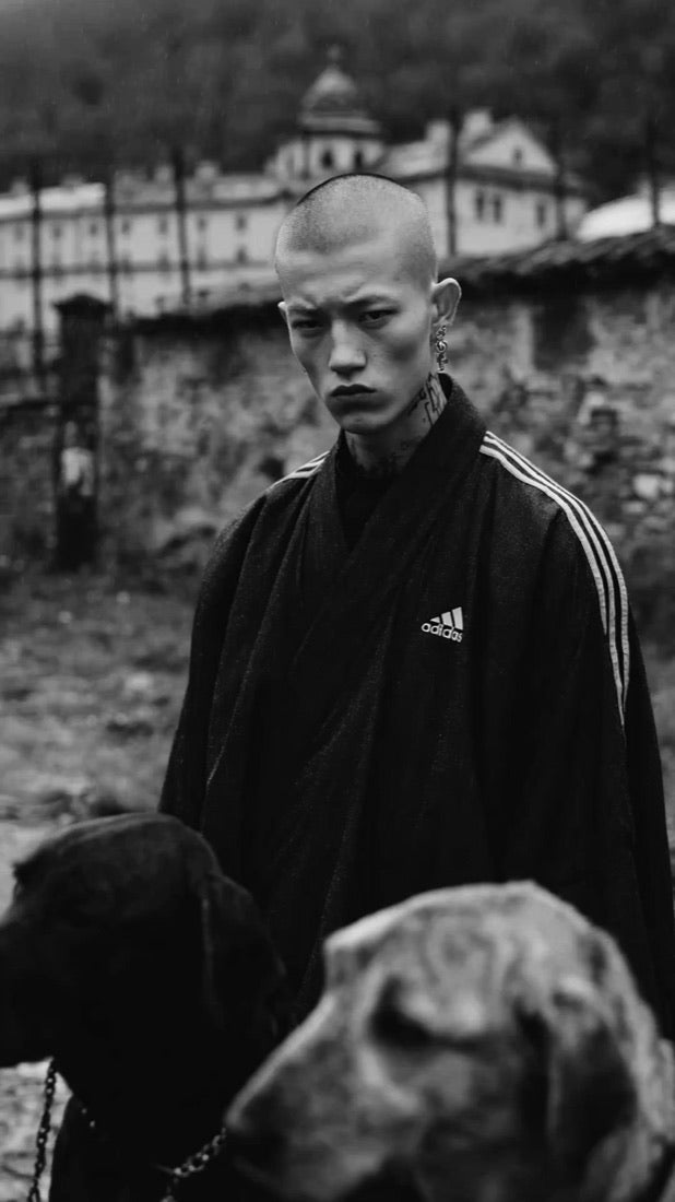 Portrait, Adidas robe and dogs